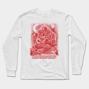 Indoor Cat Red Illustration Introvert Cartoon Long Sleeve T-Shirt